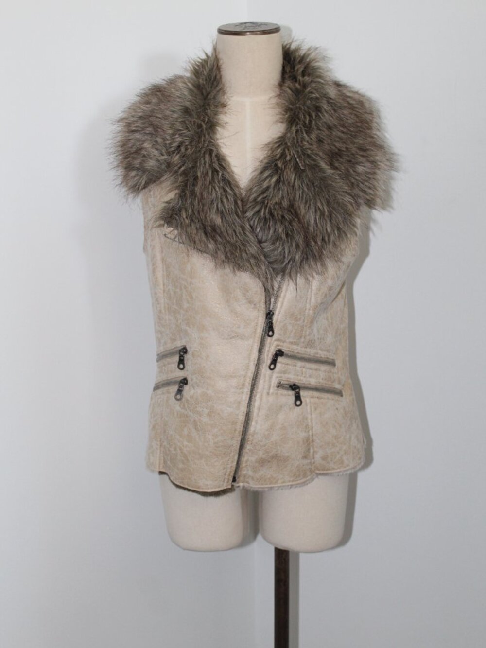 Members Only Faux Fur Sueded Lined Sleeveless Jacket Vest L M